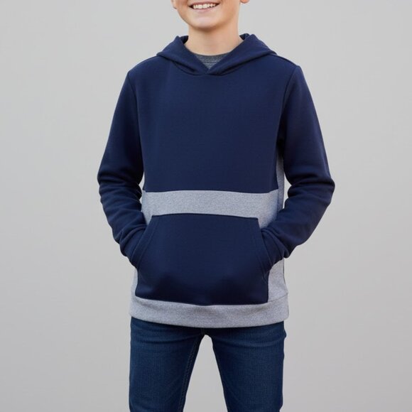 Tek Gear Boys Ultrasoft Fleece Pullover Hoodie XL 18/20 Navy Gray Colorblock - Picture 1 of 4
